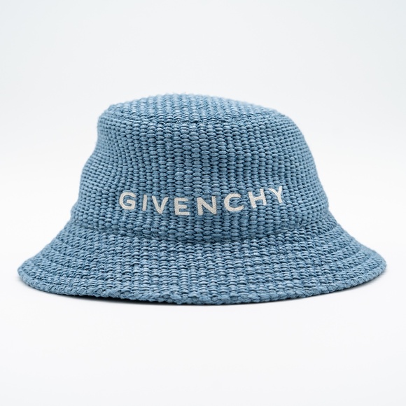 Givenchy Woven Raffia Bucket Hat Blue Logo - Picture 1 of 4